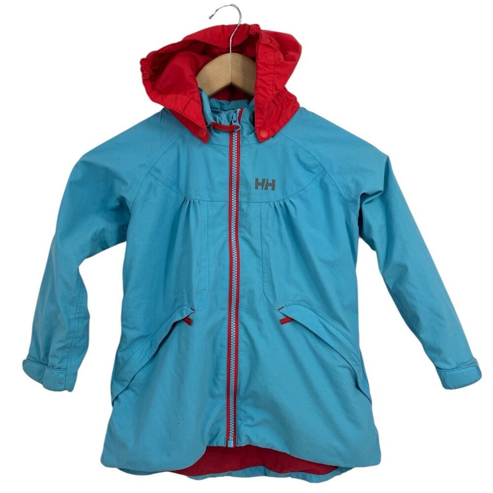 Helly Hansen Blue Contrast Hooded Jacket Waterproof Girls Size 4